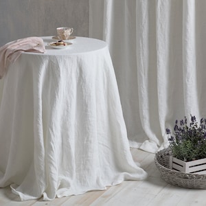 Tovaglia in lino-Tovaglia rotonda in lino-Tovaglia rotonda extra large nel colore bianco ottico-Tovaglie-Tovaglia-Tovaglia in lino lavato.