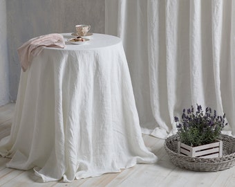 Linen tablecloth-Round Linen tablecloth-Extra Large Round Tablecloth in Optical White color- Table linens-Tablecloth-Washed Linen tableloth.