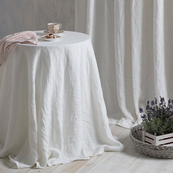 Linen tablecloth-Round Linen tablecloth-Extra Large Round Tablecloth in Optical White color- Table linens-Tablecloth-Washed Linen tableloth.