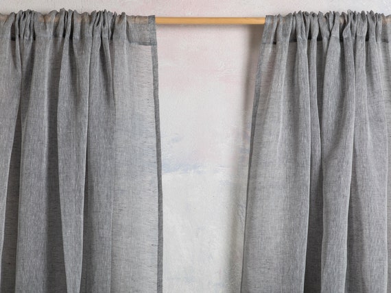Linen curtains- Curtains-Linen Panels -Sheer Linen Curtains - Graphite color-A pair Linen Panels with Rod pocket-Width 67''(170)xCust.length