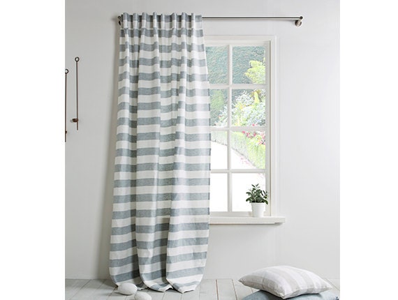 Linen Curtain-Linen drapes- Linen Panel in grey blue-white -Linen panel whith hidden back tabs-Custom lengthxWidth59''(150cm)