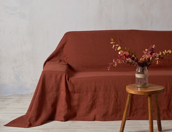 Linen couch cover- Linen sofa cover - Natural sofa cover- Washed linen sofa cover-Extra large bed cover -Linen couch slipcover, custom size.