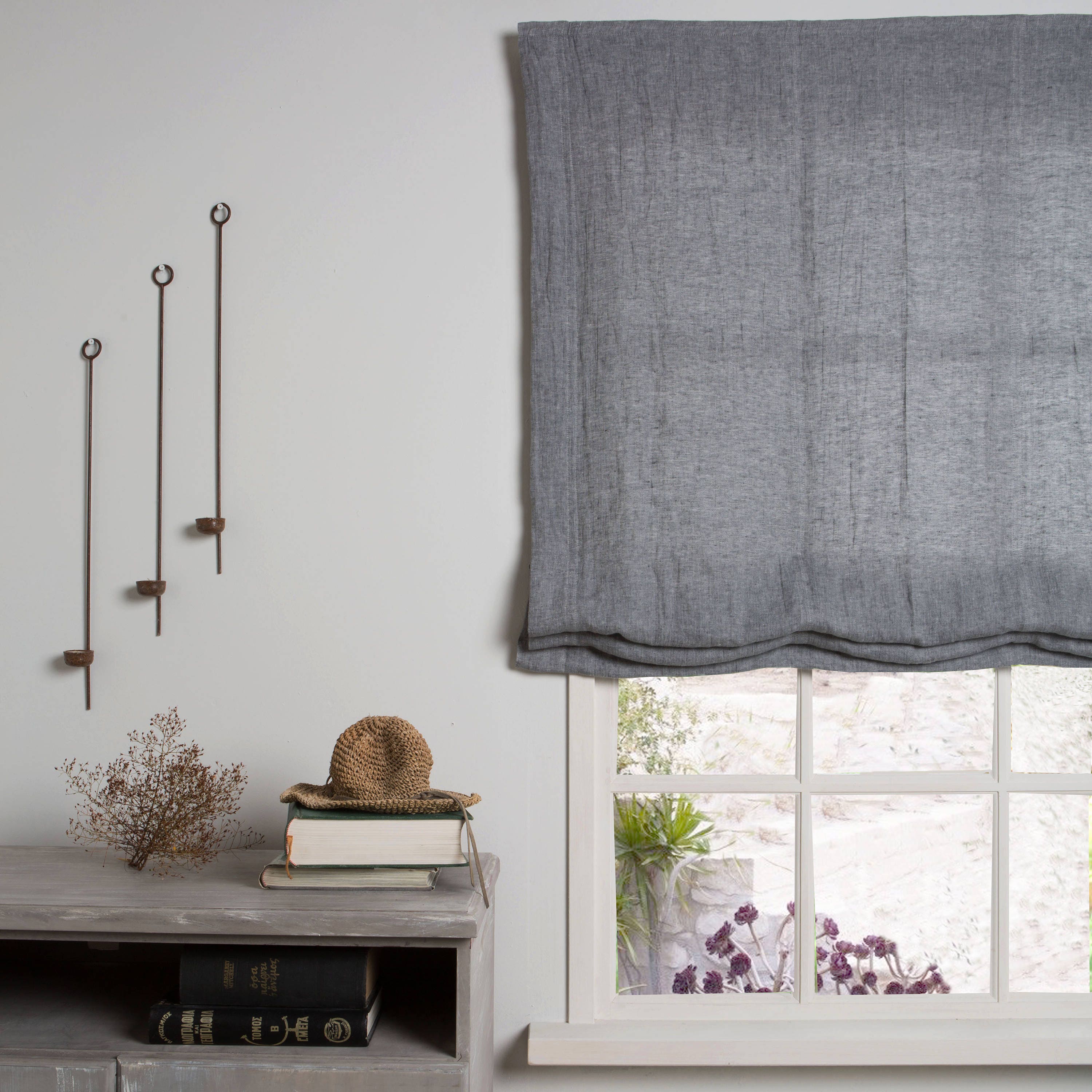 Linen Roman Blind Roman Blindlinen Roman Shade in Graphite Etsy