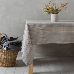 Linen tablecloth-Tablecloth-Striped LinenTable linens-Dining Linen Tablecloth- Width 57&quot; x Custom length Exlusive table linen.