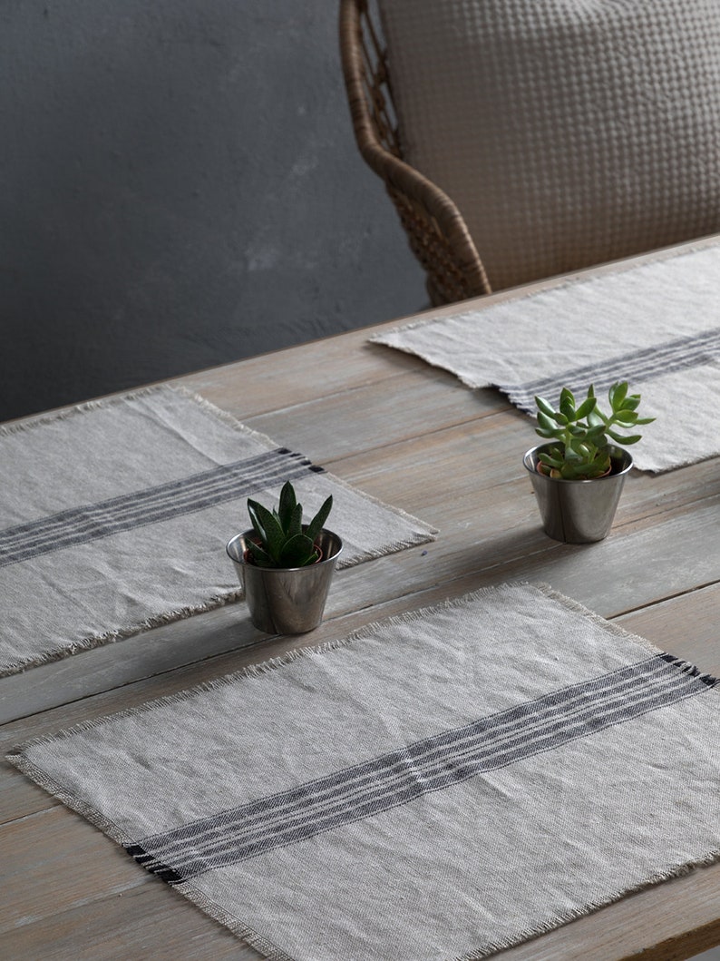 Linen Placemats Farmhouse Style Washed Linen Placemats Heavy Etsy