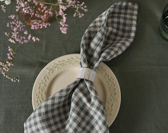 Serviettes en lin - Lot de 4-6-8 serviettes en lin lavé 16,5 x 16,5 pouces (42 x 42 cm) Serviettes en lin pour mariage - Serviettes en nappe en lin