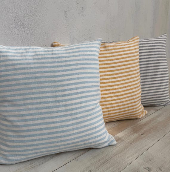 Linen Cushion Cover -Washed Linen shams -Decorative Throw pillows-Throw pillowcase-Striped linen pillow cover. Linen shams.