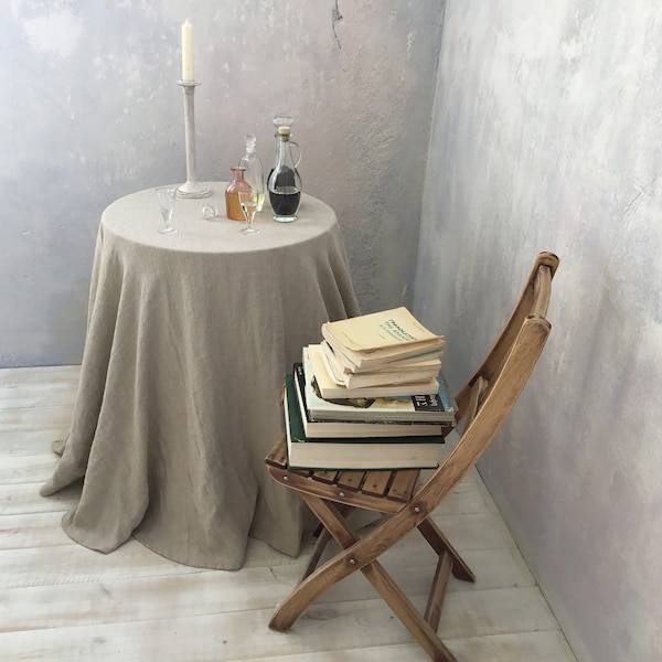 Linen tablecloth-Round Linen tablecloth-Extra Large Round Tablecloth in Natural color- Table linens-Tablecloth-Washed Linen tableloth.