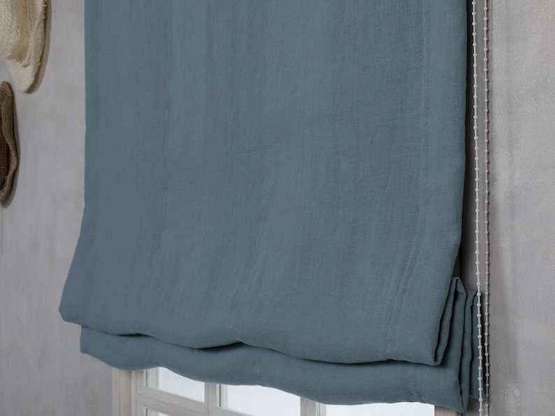 Linen Roman Blind-Black out Roman Blind in Greyish duck egg color Hardware is Included-Custom Roman Blind