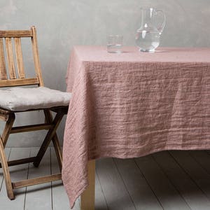 Linen tablecloth-Linen table cloth in Woodrose-Table linens-Tablecloth-Washed Linen tableloth-Large tablecloth Width 55 x Custom length . image 1