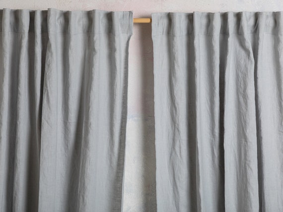 Linen Curtain Panel-Linen Drape-Washed Linen drape in ligth grey color-Linen Curtain Hidden back tabs-Width 55''(140cm)xCust.xLenght
