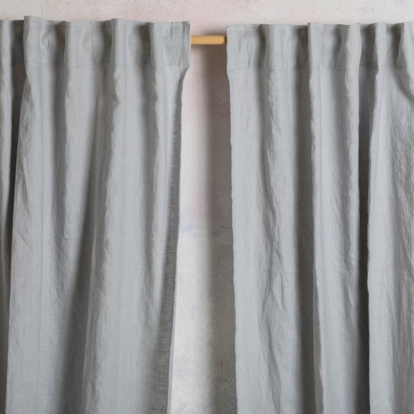 Linen Curtain Panel-Linen Drape-Washed Linen drape in ligth grey color-Linen Curtain Hidden back tabs-Width 55''(140cm)xCust.xLenght