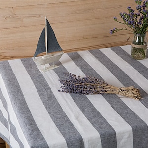 Linen tablecloth-Table linens-Tablecloth-Linen tablecloth in Grey and White color-Dining tablecloth-Width 59&quot;x Custom length .
