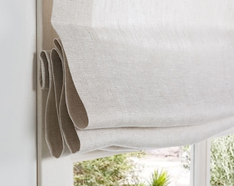 Linnen vouwgordijn - vouwgordijn - vouwgordijn in beige kleur - hardware is inbegrepen - handgemaakte linnen vouwgordijnen - op maat gemaakte vouwgordijn.