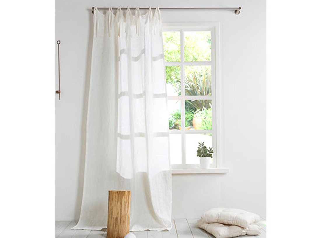 White Linen Curtain Panel Extra Large Linen Curtain With Ties Washed