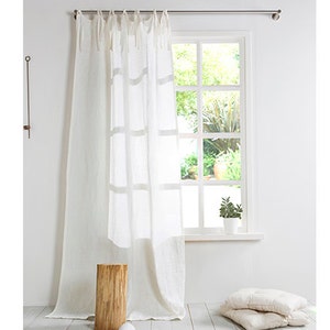 White Linen Curtain Panel - Extra Large Linen Curtain with ties- Washed Linen Panels-Window Treatments.
