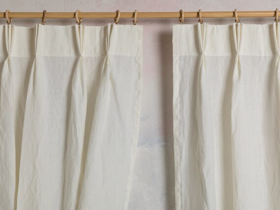 Linen Curtain-Linen Panel in off white color- Washed Linen curtain with three pinch pleated - Width 28’’ (70cm) x Custom length.