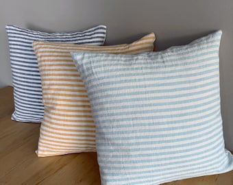 Housse de coussin en lin - Taies d'oreiller en lin lavé - Coussins décoratifs - Taie d'oreiller - Taie d'oreiller en lin à rayures. Taies décoratives en lin.
