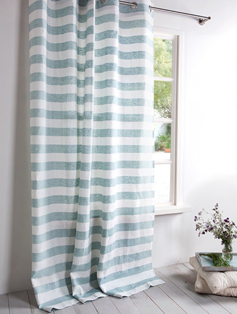 Linen Curtain Curtains Striped Mint Green And White Image 0 1