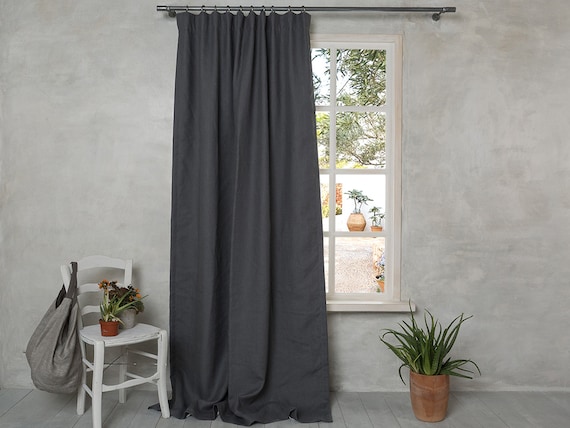 Linen Curtain-Linen Panel- Dark grey Linen drape-Lined Linen Panel with Black out lining-Width 52''(132cm)x Custom length.