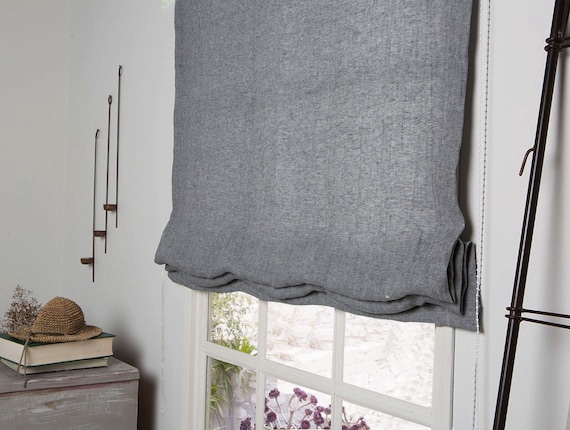 Linen Roman Blind - Linen Roman shade-Roman Blind in Graphite color-Hardware is Included - Made to Measure Roman Blind- Custom Roman Blind.