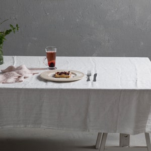 Leinen Tischdecke-Leinen Tischdecke in Weiß Tischwäsche-Tischdecke-Gewaschene Leinen Tischdecke-Große Tischdecke