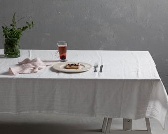 Linen tablecloth-Linen table cloth in White Table linens-Tablecloth-Washed Linen tableloth-Large tablecloth - Width 57" x Custom length .