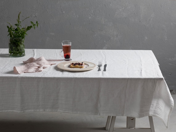 Linen tablecloth-Linen table cloth in White Table linens-Tablecloth-Washed Linen tableloth-Large tablecloth - Width 57" x Custom length .