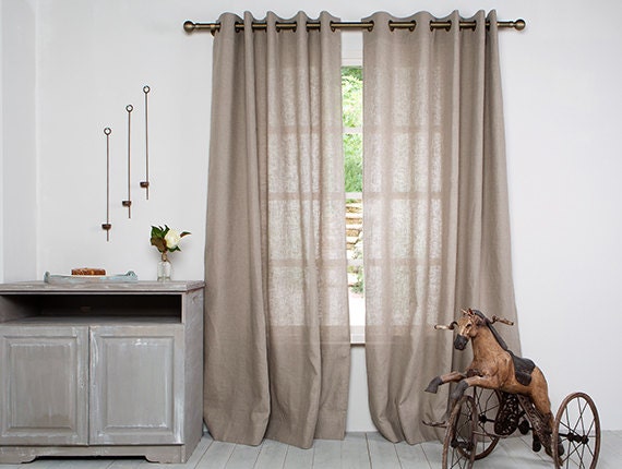 Linen Curtain-Extra Large Curtain-Washed linen panel-Linen panel in Natural - Window Curtain with Grommets.