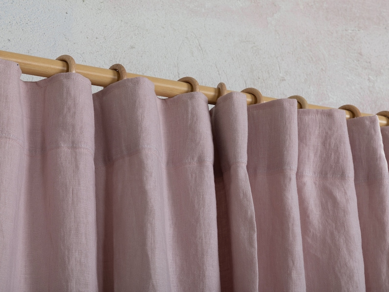 Rideau en lin Drapé en lin Panneau en lin lavé rose poudré-Largeur de rideau en lin 53 po. 135 cm x longueur. image 5