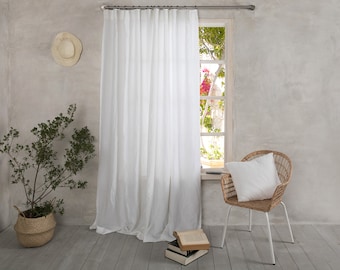 Linen Curtain-Linen Panel in white color- Linen curtain with ripple tape - Linen Curtain - Width 32’’ (80cm) x Custom length.