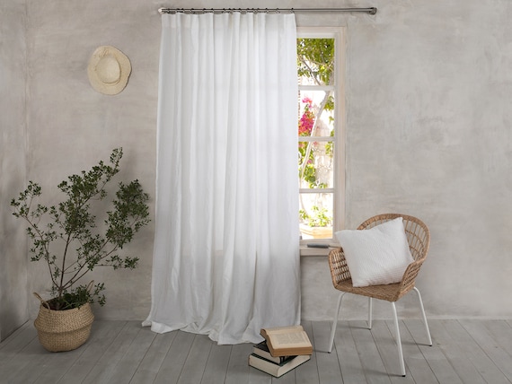 Linen Curtain-Linen Panel in white color- Linen curtain with ripple tape - Linen Curtain - Width 32’’ (80cm) x Custom length.