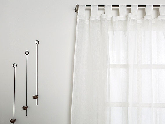 Linen Curtain-White Linen Curtain -Linen Panels-Sheer Linen Curtain - Width 67'' (170cm) x Custom length