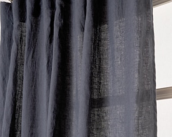 Rideau en lin - Panneau en lin bleu anthracite - Rideau en lin avec ruban ondulé - Rideau en lin - Largeur 35 po. (90 cm) x longueur personnalisée.