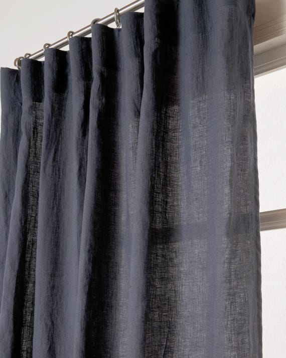 Linen Curtain-Linen Panel in Charcoal Blue color- Linen curtain with ripple tape - Linen Curtain - Width 35’’ (90cm) x Custom length.
