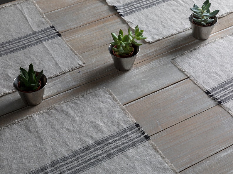 Linen Placemats Farmhouse Style Washed Linen Placemats Heavy Etsy