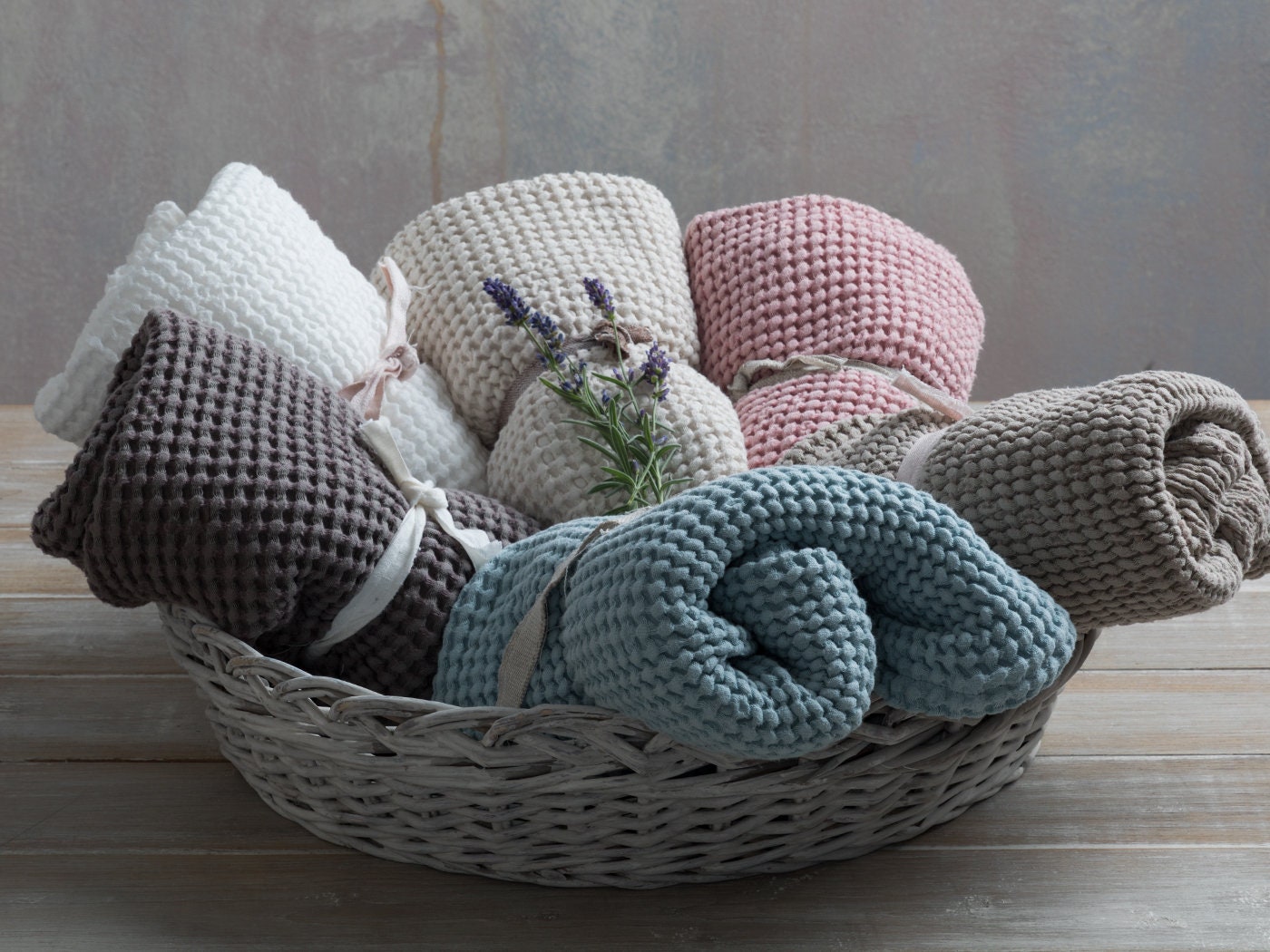 Linen Bath Towels in Waffle Weave