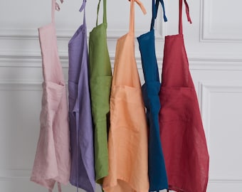 Linen Apron, Kitchen Linen Apron Linen apron with pocket.