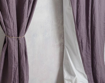 Linen Curtain Panel--Linen Curtains-Linen Drape in purple grey color-Curtain-Black out linen curtain-Width 52''(132cm)x Custom lenght.