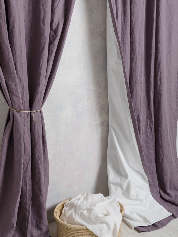 Linen Curtain Panel--Linen Curtains-Linen Drape in purple grey color-Curtain-Black out linen curtain-Width 52''(132cm)x Custom lenght.