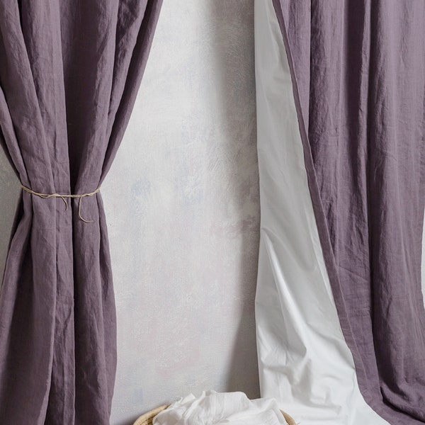 Linen Curtain Panel--Linen Curtains-Linen Drape in purple grey color-Curtain-Black out linen curtain-Width 52''(132cm)x Custom lenght.