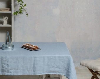 Nappe en lin-Nappe-Linge de table-Nappe gris bleuté-Nappe en lin lavé-Largeur 55 po. (140 cm) x longueur personnalisée.