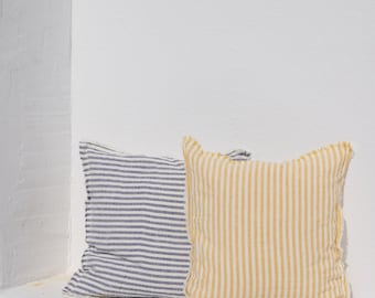 Linen Cushion Cover -Washed Linen shams -Decorative Throw pillows-Throw pillowcase-Striped linen pillow cover. Linen shams.