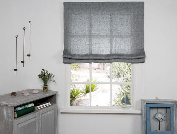Linen Roman Blind - Roman Blind -Roman Shade Graphite grey colour - Hardware is Included- Made to Measure Roman Blind- Custom Roman Shade.