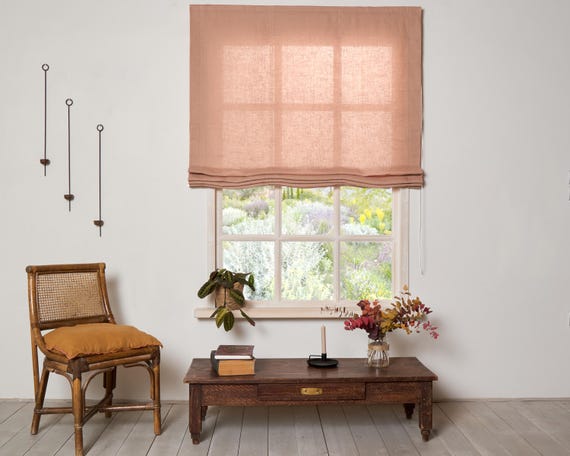 Linen Roman Blind-Relaxed Blind-Linen Roman shade in Dusty peach color-Hardware is Included-Made to Measure Roman Blind- Custom Roman Blind.