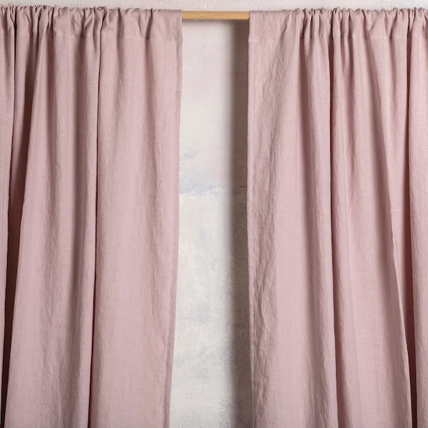 Linen Curtain-Linen Panel-Linen drape in Dusty pink color-Washed Linen Cunrtain-Rod pocket- 4''(10cm)-Width 55''(140cm) xCust.length