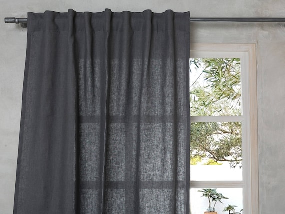 Linen Curtain-Linen drape-  Linen Panel in dark grey -Linen panel with hidden back tabs-Custom lengthxWidth55’’(140cm)