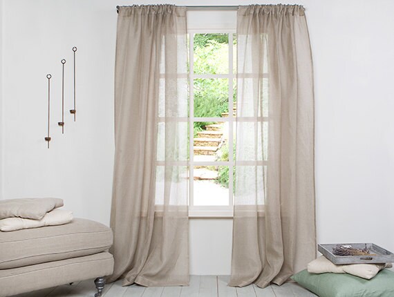 Linen curtains - Curtains-Linen Panels -Sheer Linen Curtains - A pair Linen Panels with Rod pocket - Width 67''(170)xCust.length