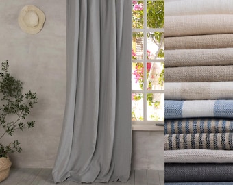 Linen Curtain-Linen Panel in Light grey with hiddern back tabs-Lined Linen Panel with Black out lining-Width 52''(132cm)x Custom length.