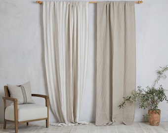 Rideau en lin - Panneau en lin - Tissu en lin épais drapé - Lin lavé - Pochette pour tringle à rideau - 4 po. - Largeur 55 po. (140 cm) x longueur.